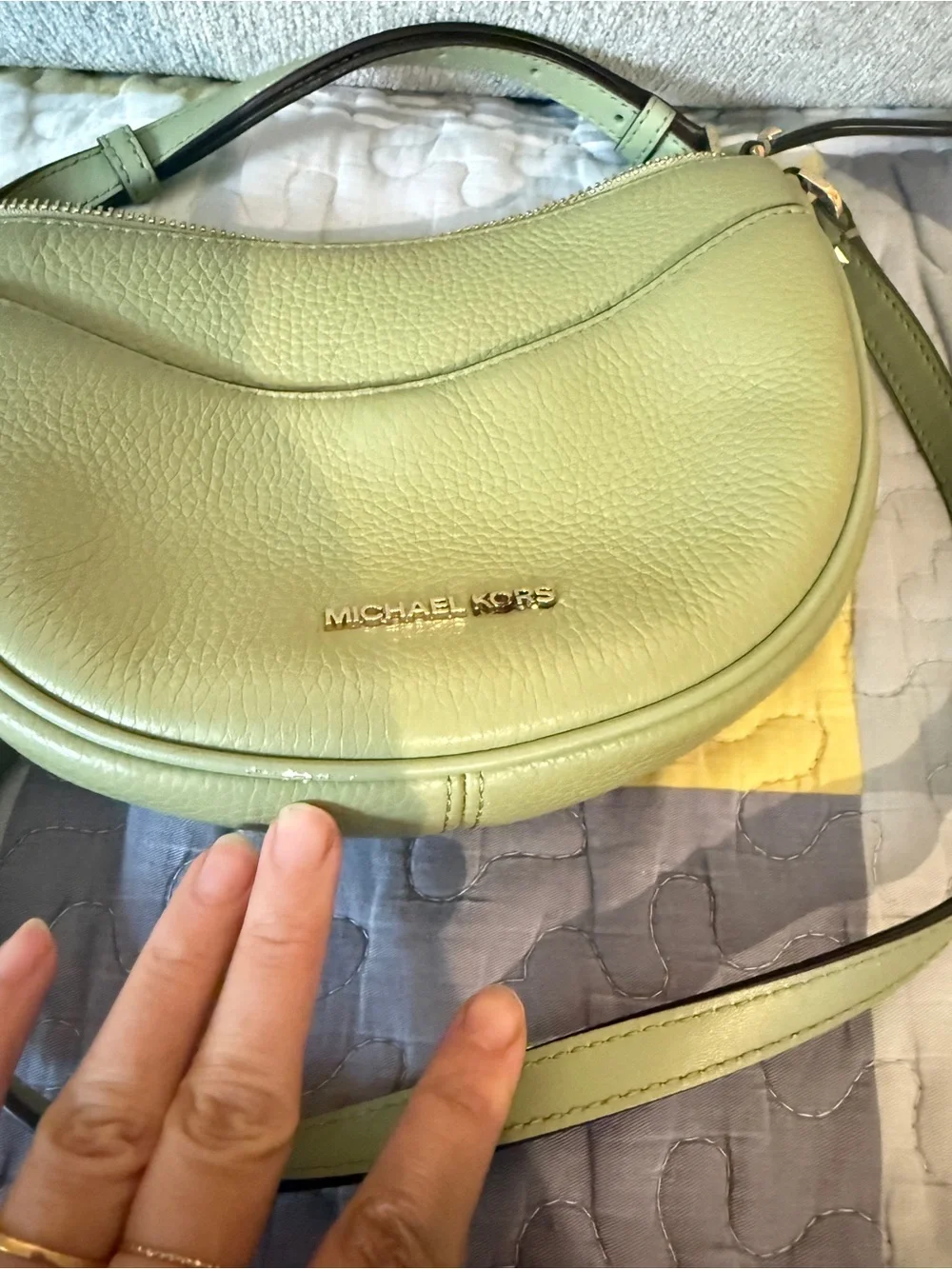 Michael Kors Olive Green Pebbled Leather Crescent Crossbody